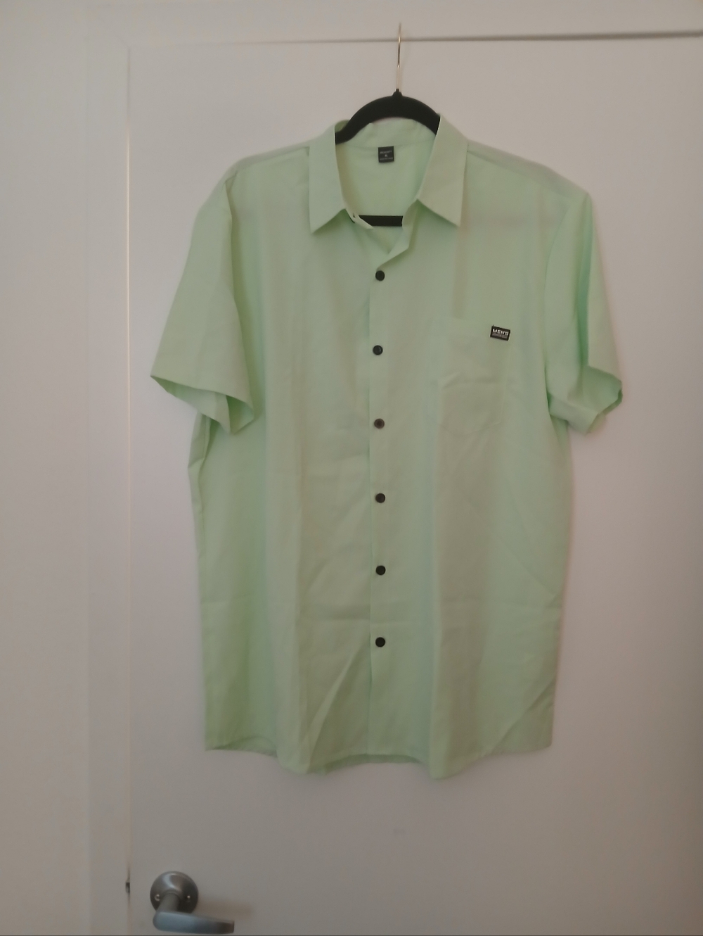 Casual Short-Sleeve Button-Down Shirt in Mint Green by Unknown Brand